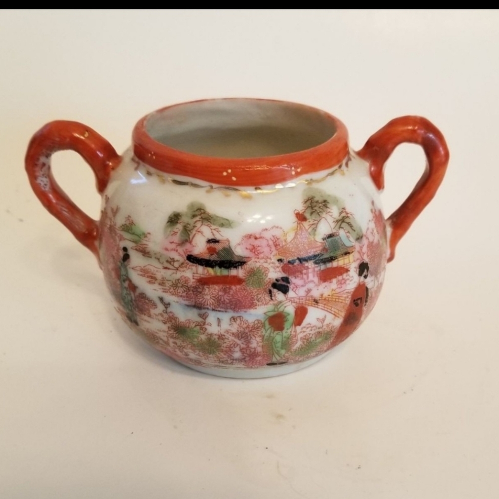 Vintage Geisha Sugar Bowl Succulent Pot Scenes of Edo Period